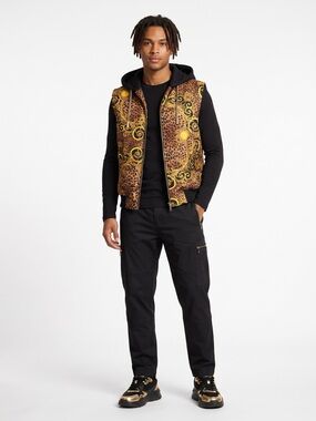 Versace Jeans Couture Leopard & Golden Barocco Puffer Hooded Vest